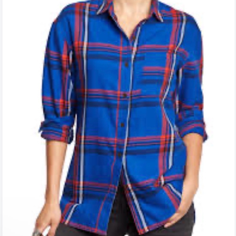 Old Navy Vibrant Blue and Red Plaid Shirt women’s M